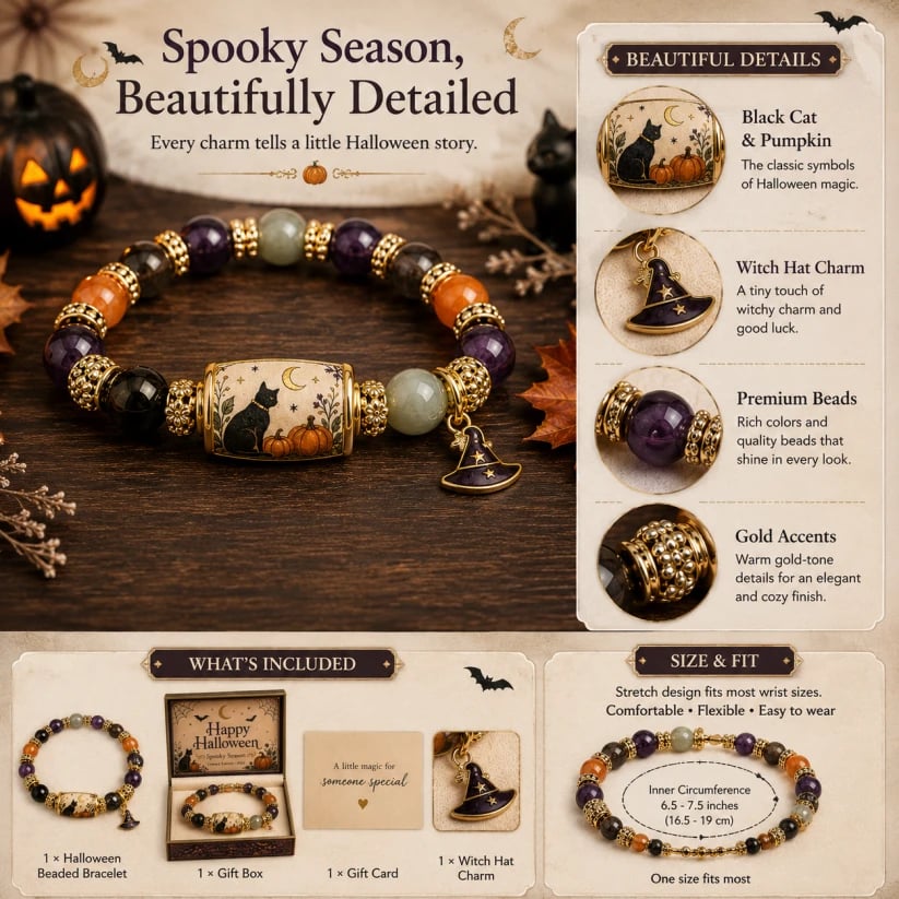 🎃 Limited Edition Halloween Beaded Bracelet Set | Spooky Cute Gift Jewelry